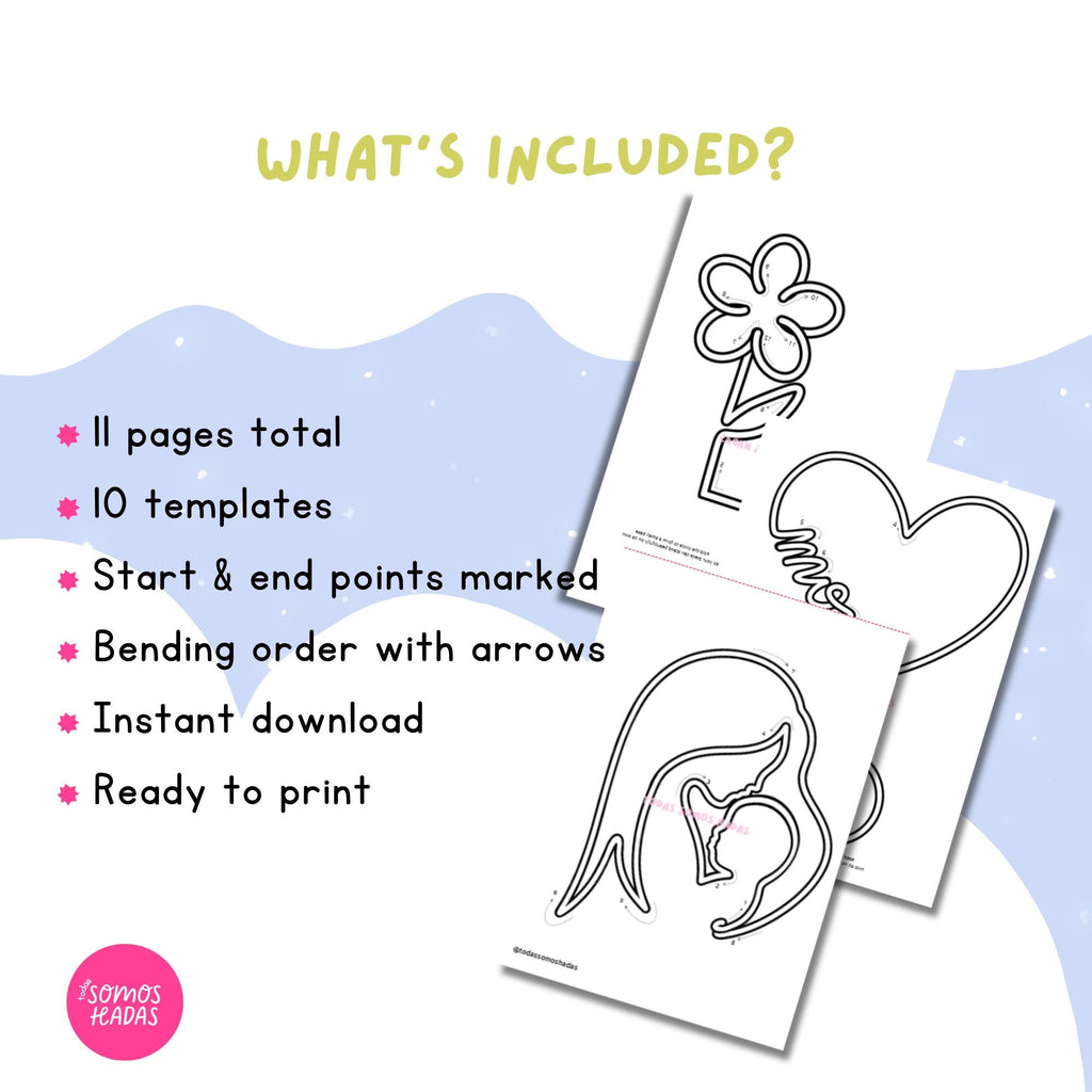 Wire Art - iCord Templates Mother’s Day | 10 Wire Shapes PDF | Hearts, Flowers & Photo Frame Patterns | DIY Gift Ideas | Tricotin Desig