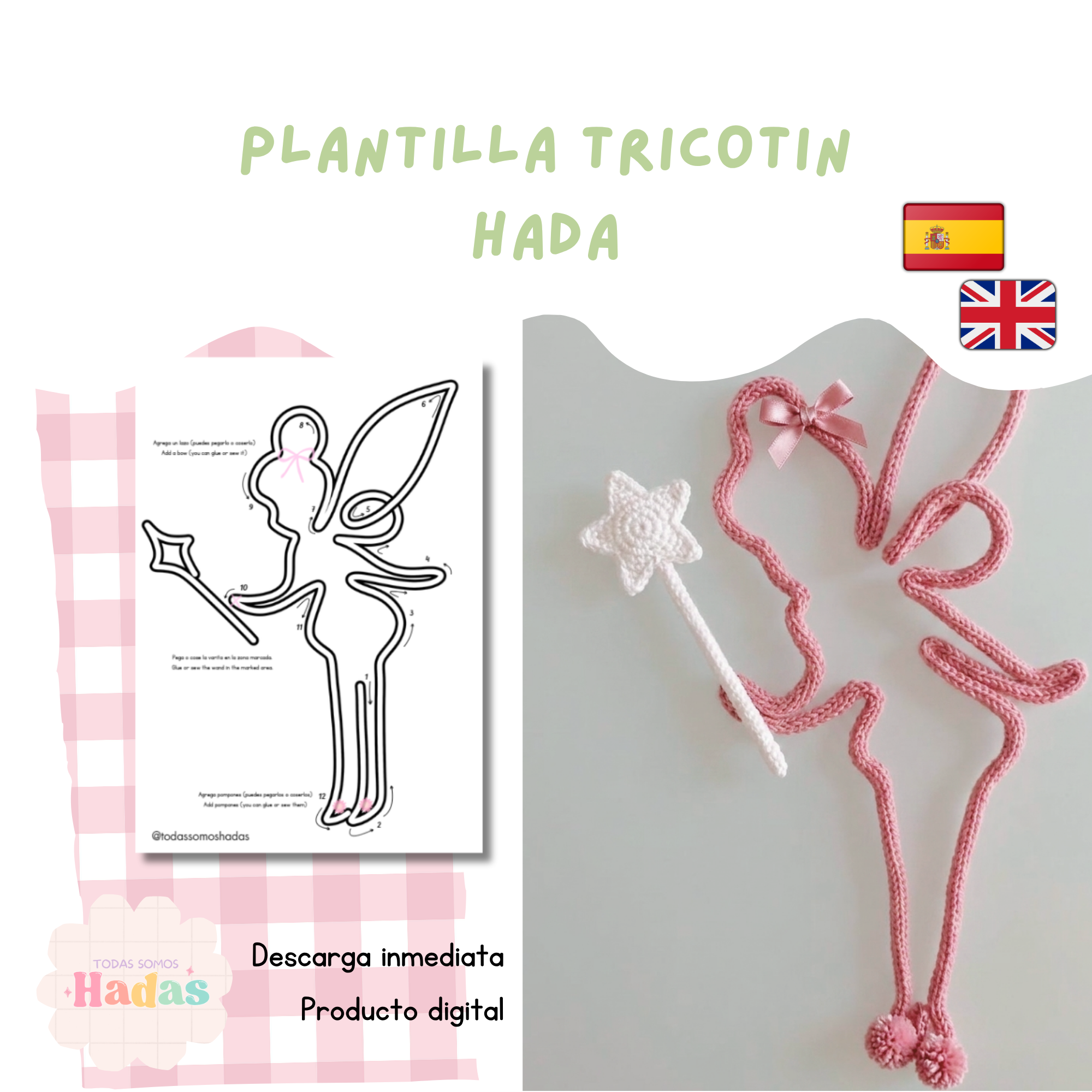 Plantilla Hada Wire Art PDF | Patrón Tricotín | Diseño I-Cord | Manualidad con Alambre | Decoración Infantil | Descarga Digital