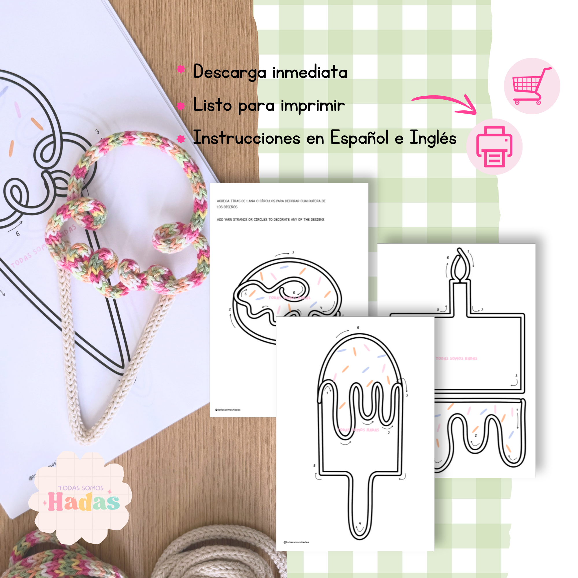 Plantilla Wire Art Dulces PDF | Moldes Tricotín | Pasteles, Donut, Helados, Muffin | Patrones Digitales DIY | Decoración Infantil | Postres