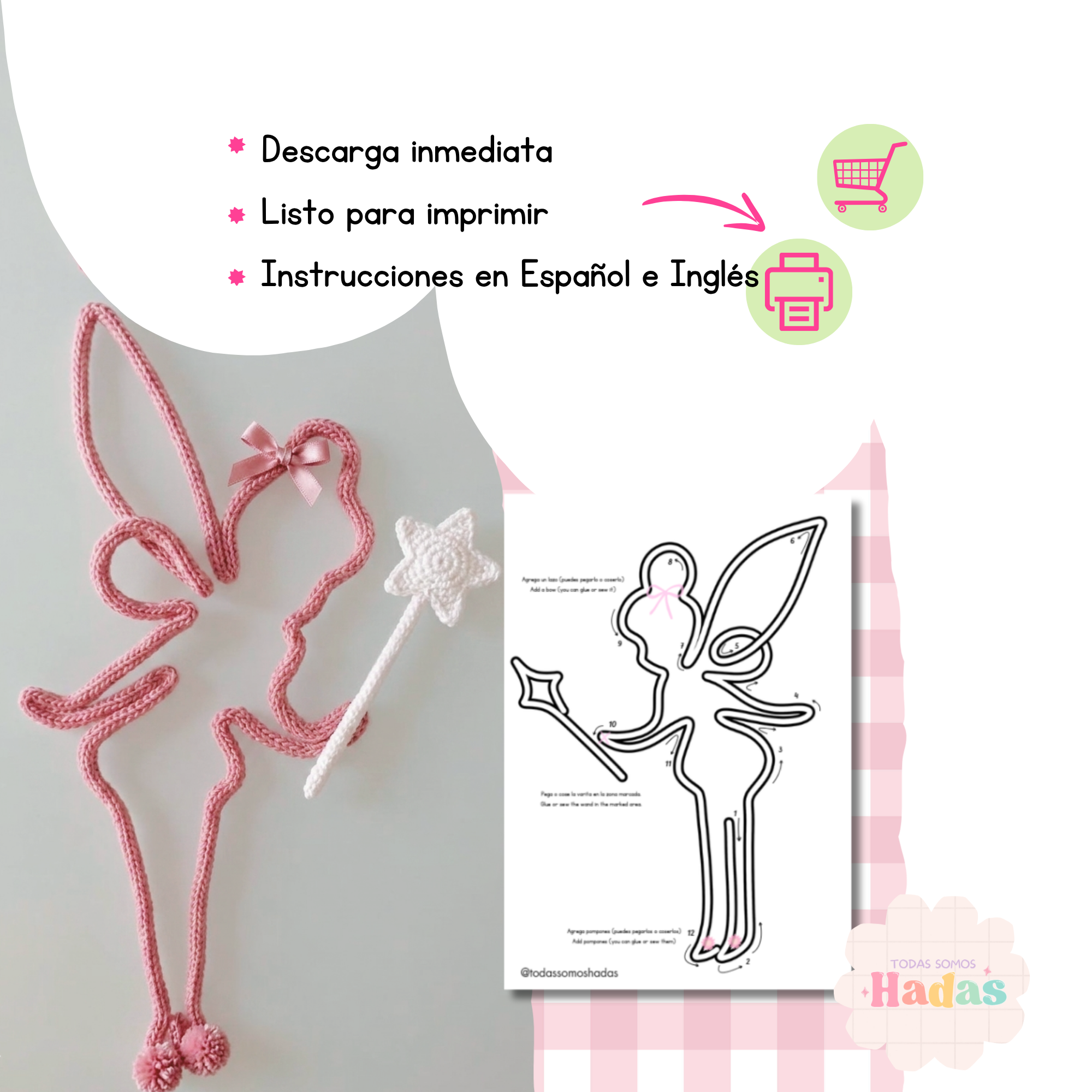 Plantilla Hada Wire Art PDF | Patrón Tricotín | Diseño I-Cord | Manualidad con Alambre | Decoración Infantil | Descarga Digital