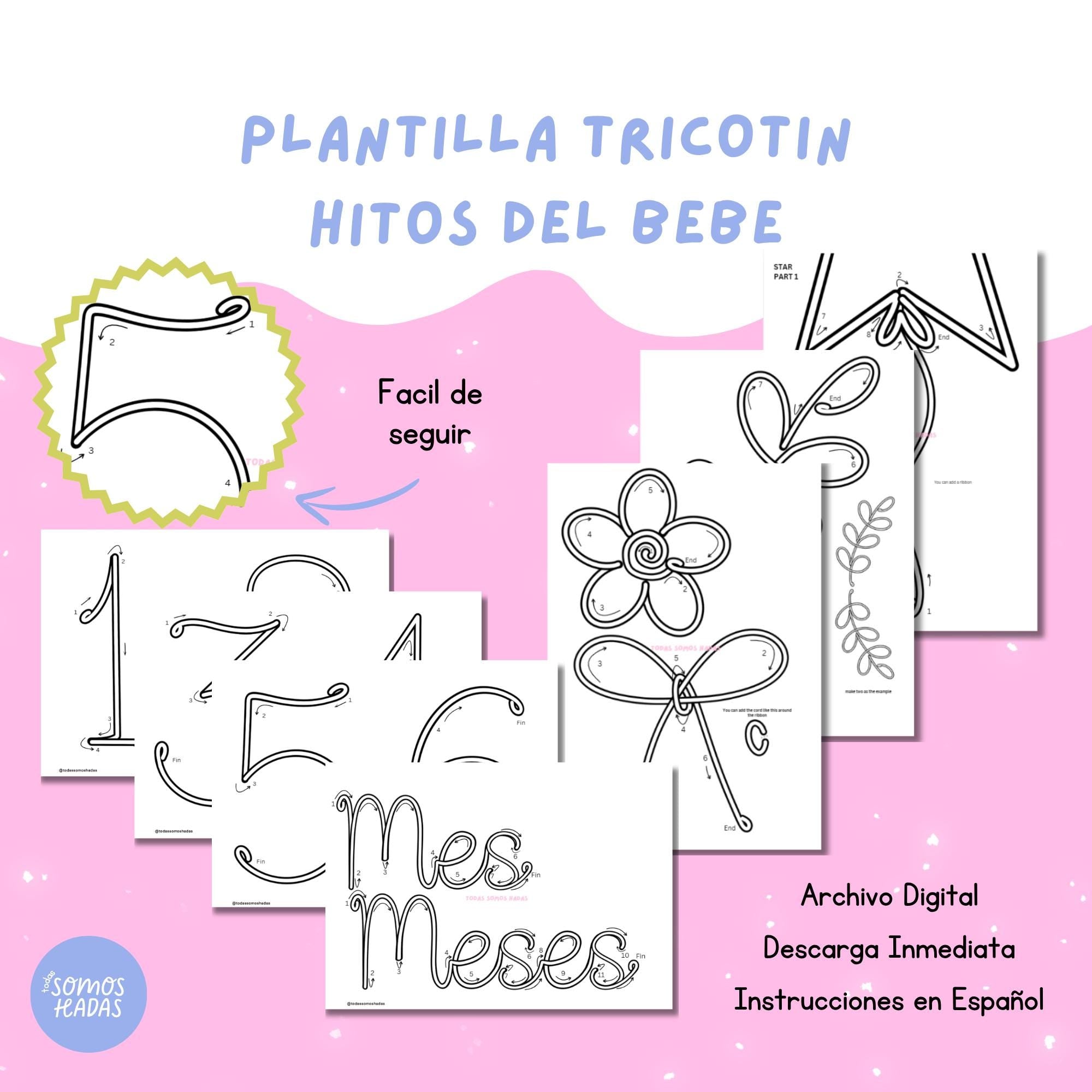 Plantillas Hitos Bebé 0-9 | Mes y Meses + Globos | Patrones Tricotín y Alambre | Decoración Infantil Digital | Baby milest
