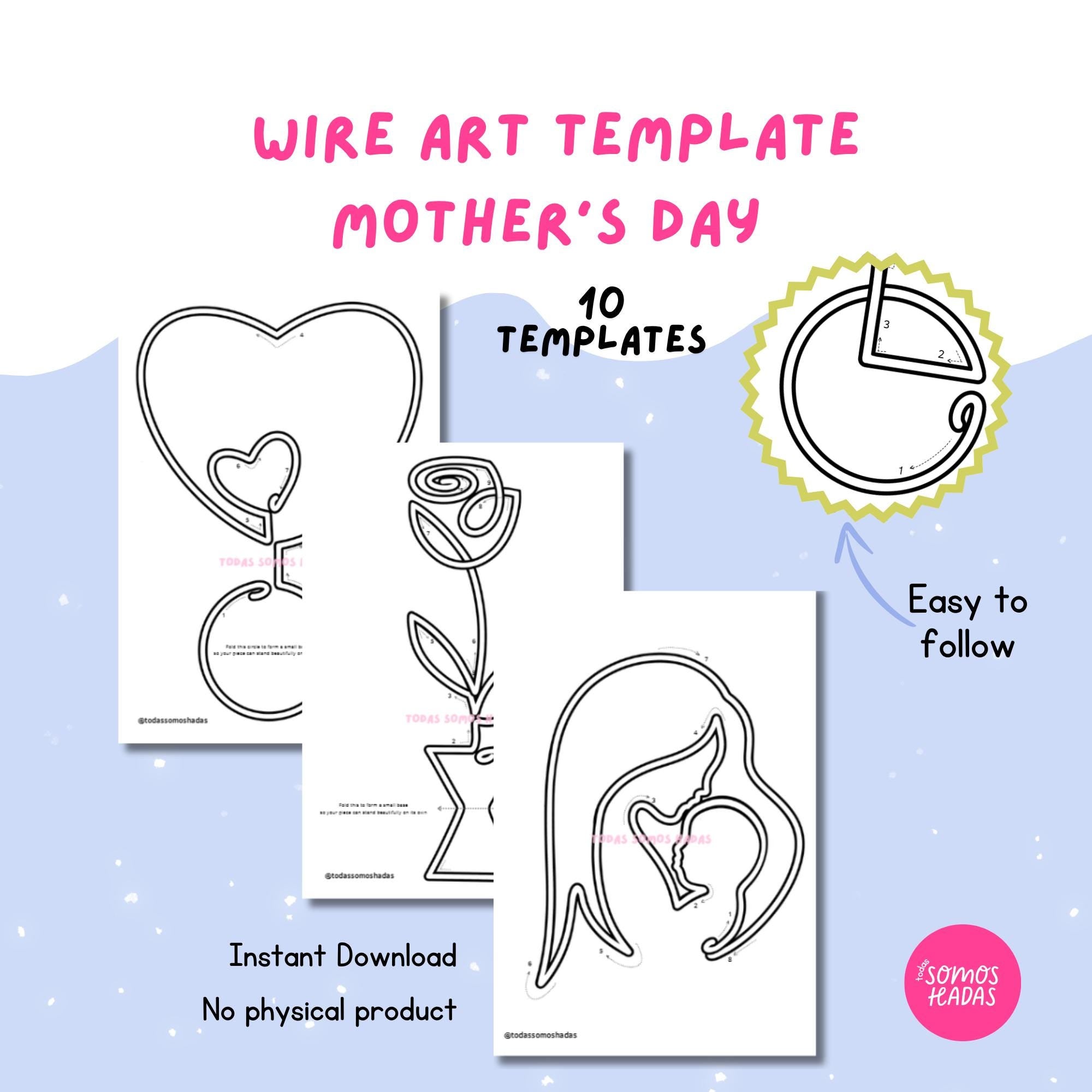 Wire Art - iCord Templates Mother’s Day | 10 Wire Shapes PDF | Hearts, Flowers & Photo Frame Patterns | DIY Gift Ideas | Tricotin Desig