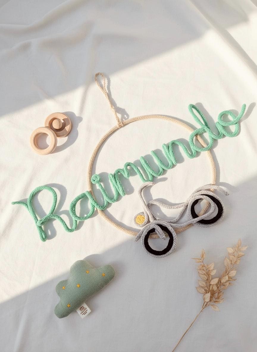 Nombre Personalizado en Tricotín con Figura Decorativa | Decoración Infantil Hecha a Mano | Regalo Baby Show