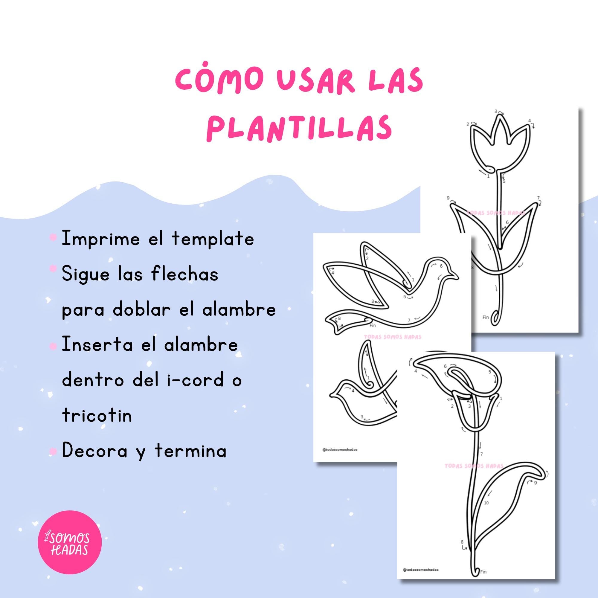 Plantilla Tricotín Primavera PDF | 14 Figuras | Flores Mariposas Pájaros | Wire Art Knitted I-Cord | DIY Decoración | Descarga Digi
