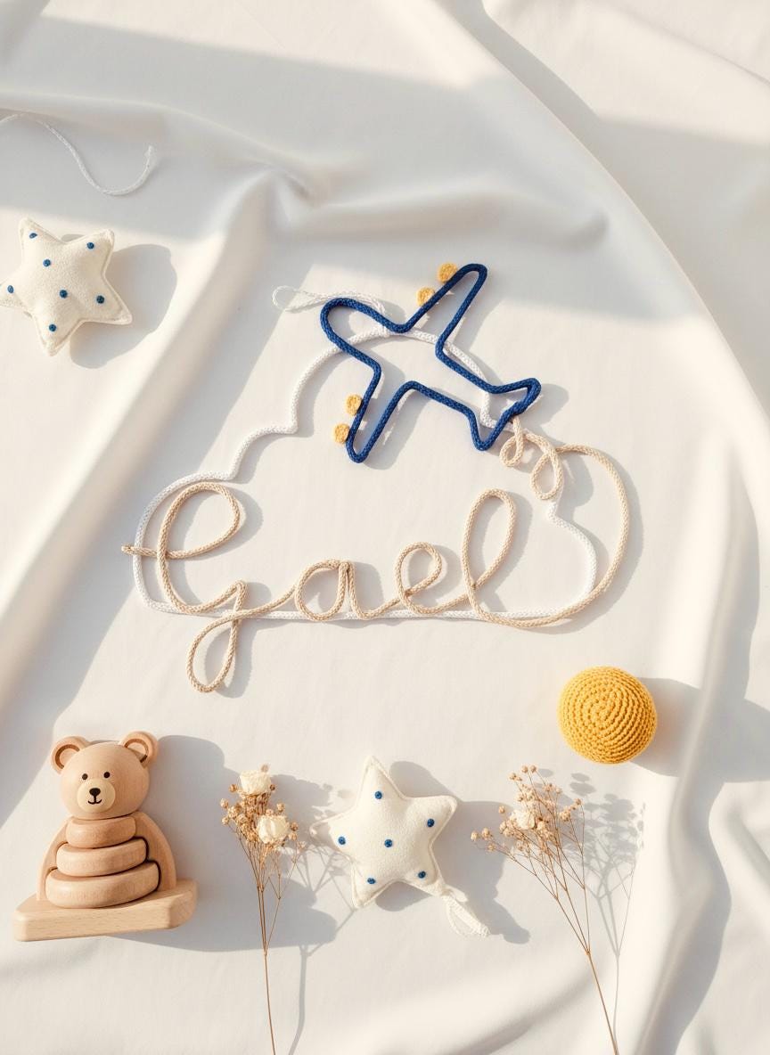 Nombre Personalizado para Bebé en Icord | Letrero Tejido Hecho a Mano | Decoración Infant
