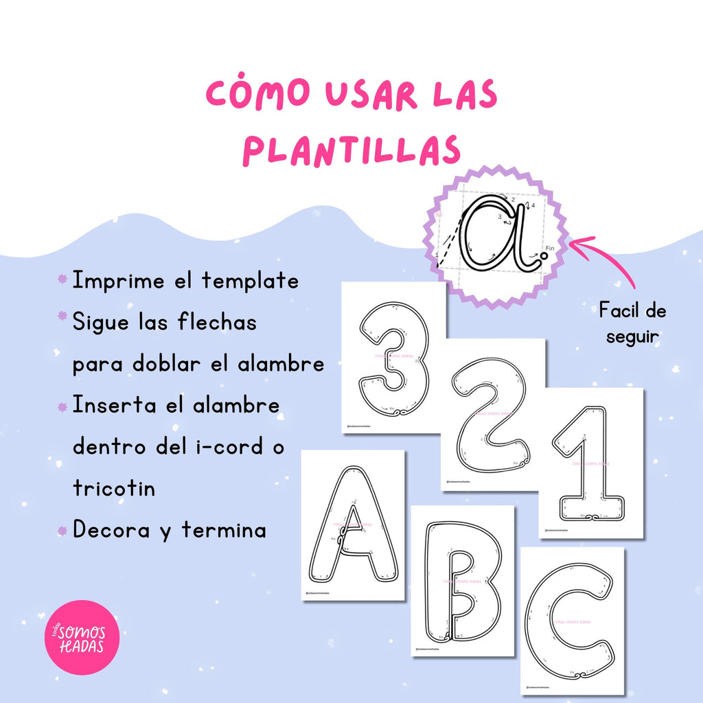 Pack Plantillas Tricotín Letras A-Z y Números | iCord | Abecedario Completo Imprimible | Letras para Nombres en Alambre | Wire Art Templa