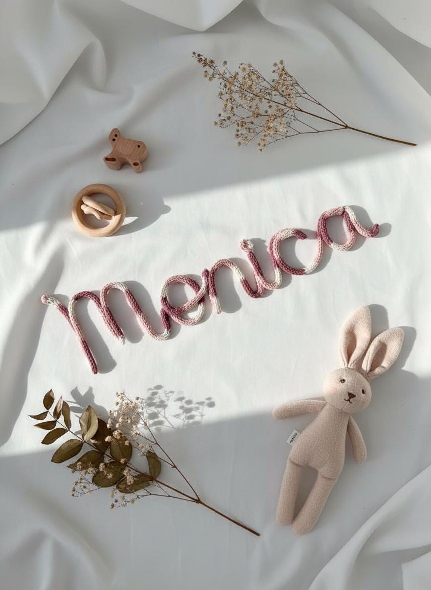 Nombre Personalizado para Bebé en Icord | Letrero Tejido Hecho a Mano | Decoración Infant
