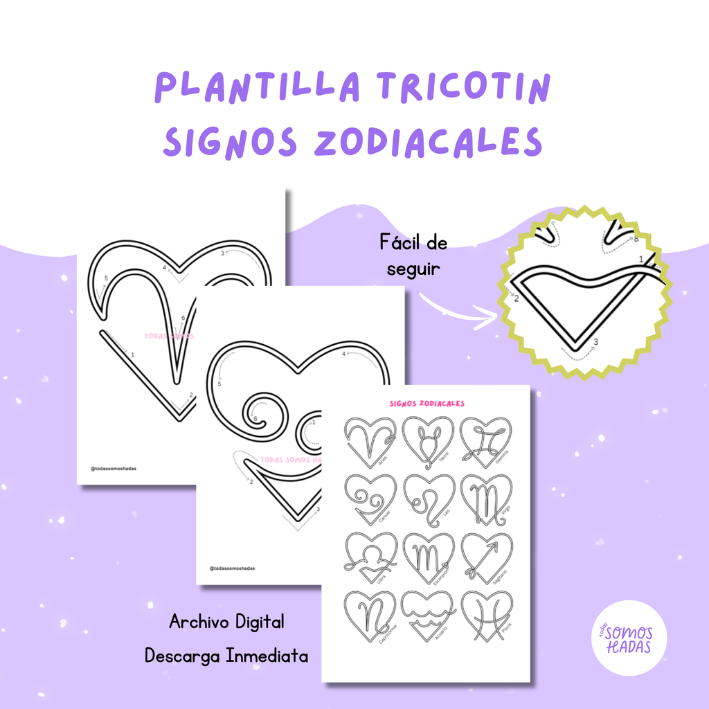 Plantillas Signos Zodiacales Corazón PDF | 12 Signos Zodiacales para Tricotín | Patrones Wire Art | Icord Letras DIY | Archivo Imprimible