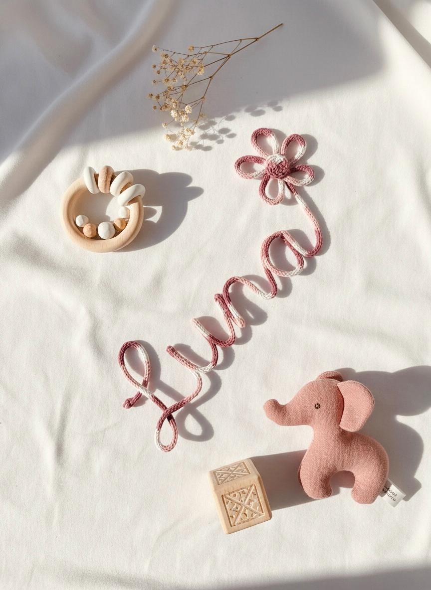 Nombre Personalizado Floral para Bebé | Decoración de Pared Tejida a Mano | Regalo Baby Show