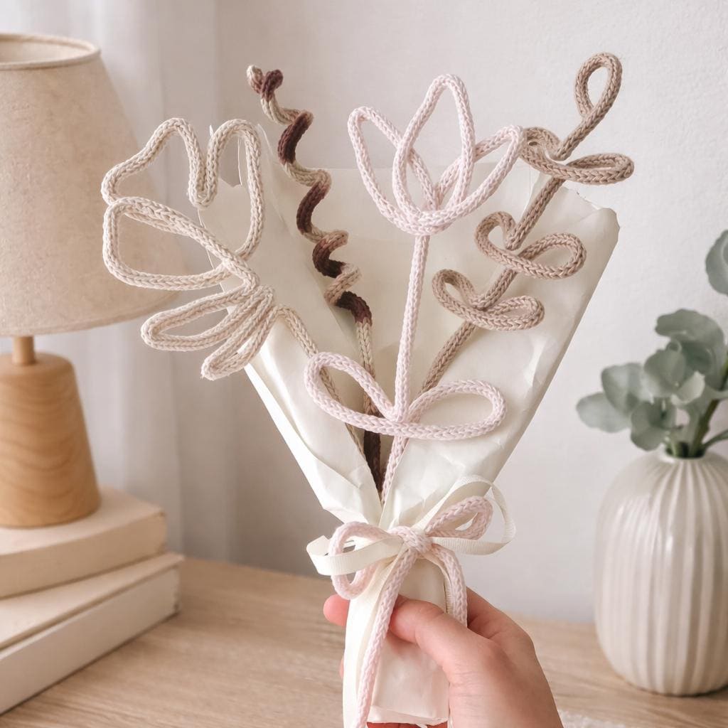 Flores Eternas Tejidas en Tricotín | Ramo Decorativo Hecho a Mano | Bouquet Artesanal Minimalist