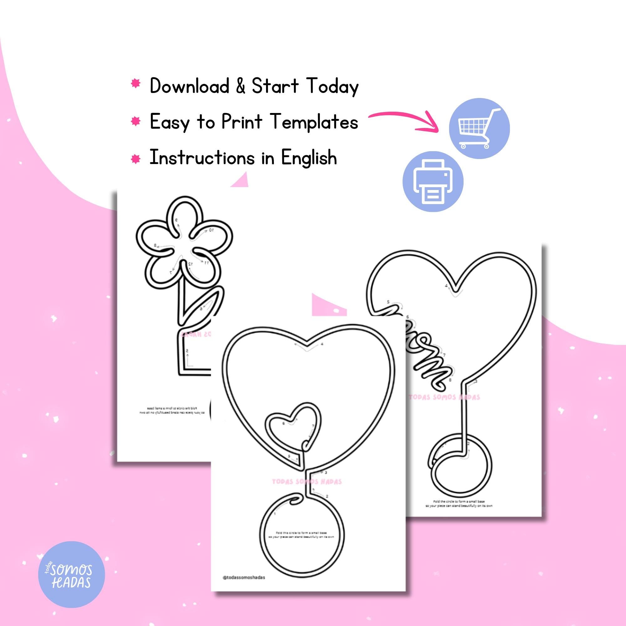 Wire Art - iCord Templates Mother’s Day | 10 Wire Shapes PDF | Hearts, Flowers & Photo Frame Patterns | DIY Gift Ideas | Tricotin Desig