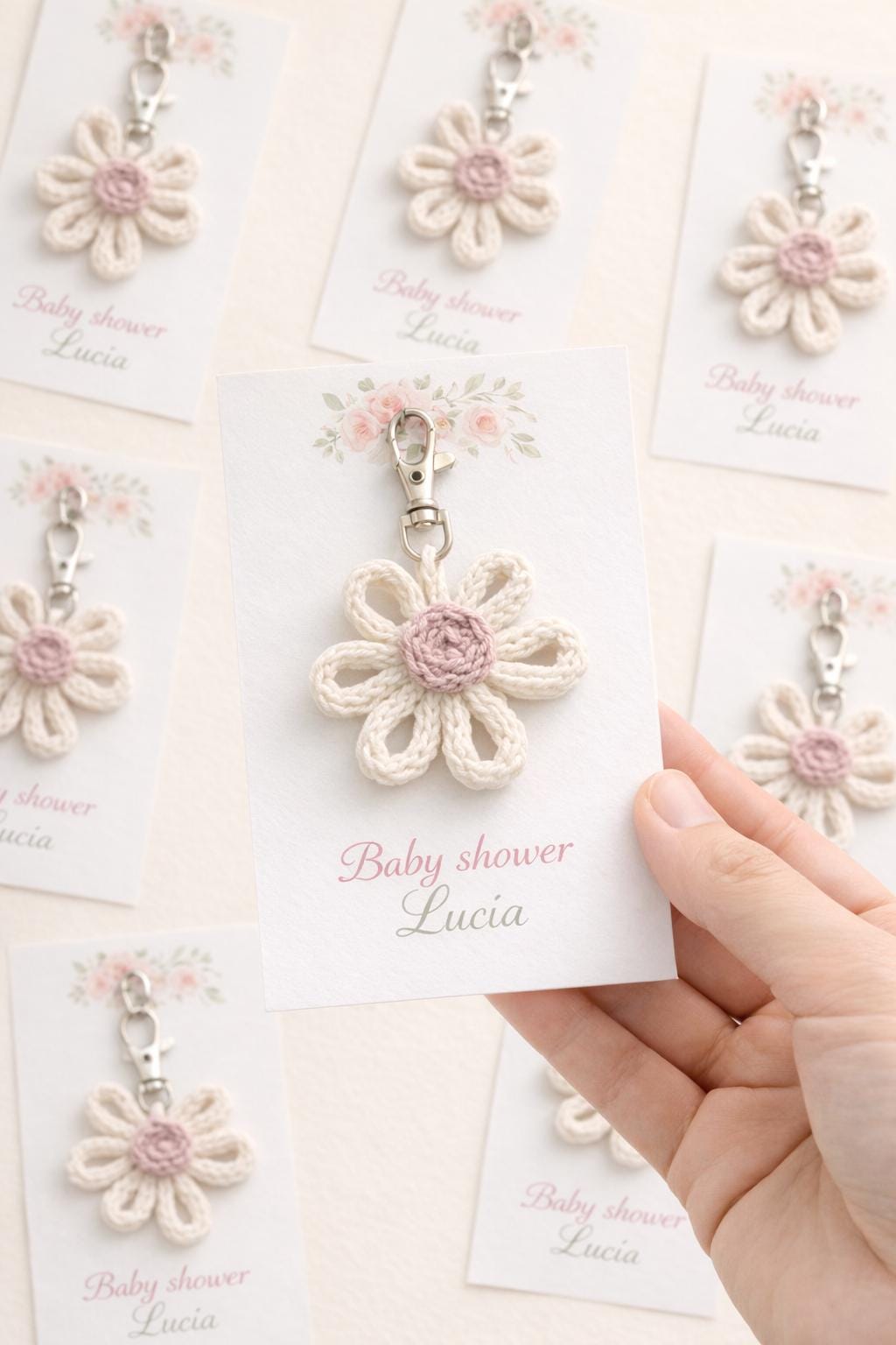 Pack Llaveros Flor Simple en Tricotin | Hecho a Mano | Regalo Baby Shower y Cumpleaño