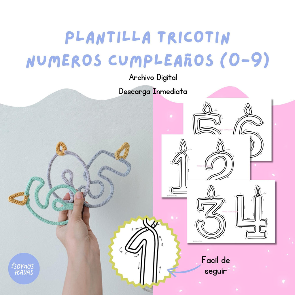 Plantilla Tricotín Números Cumpleaños 0–9 | Template para Modelar Alambre / I-Cord | Números para Celebrar | PDF Imprimible DIY | Wi