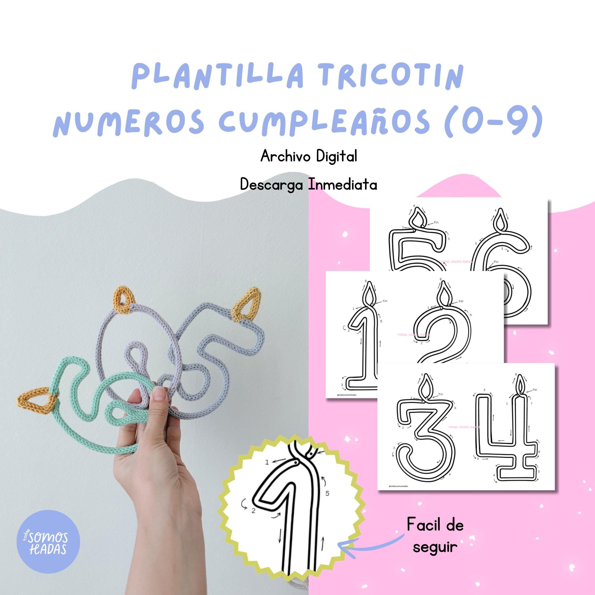 Plantilla Tricotín Números Cumpleaños 0–9 | Template para Modelar Alambre / I-Cord | Números para Celebrar | PDF Imprimible DIY | Wi