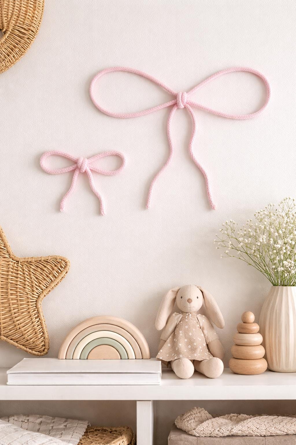 Pack Lazos Decorativos Tricotín Hechos a Mano | Decoración Infantil Minimalista | Regalo Artesan