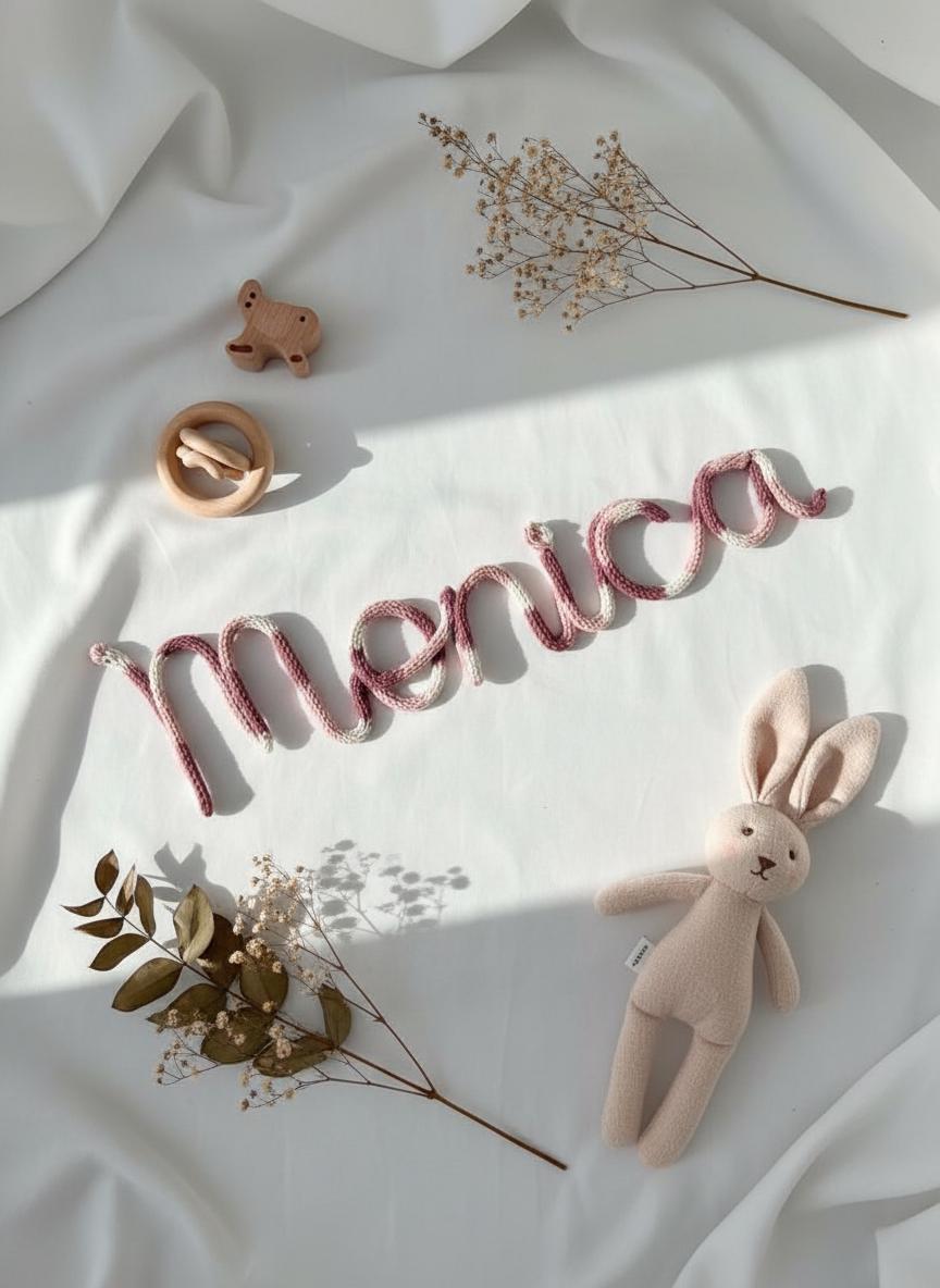 Nombre Personalizado en Tricotín con Figura Decorativa | Decoración Infantil Hecha a Mano | Regalo Baby Show