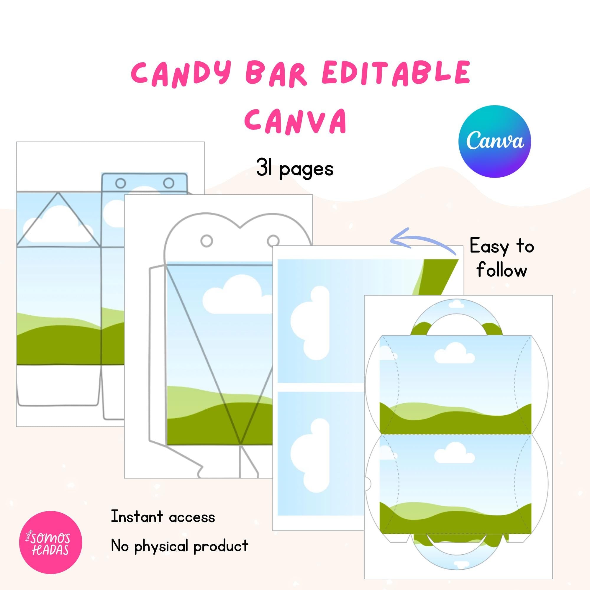 Editable Candy Bar Canva Template | Kids Birthday Party Printable Kit | Custom Boxes Banners & Games | Instant Download Party Decor